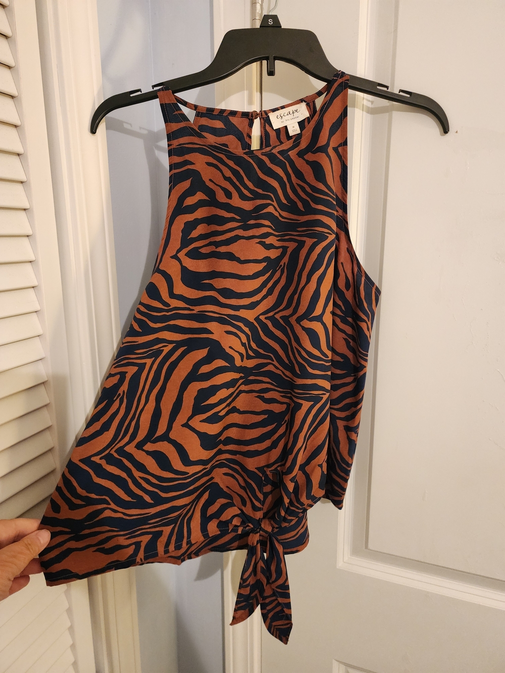 Escape Women’s Brown & Black Zebra Tie-Hem Sleeveless Blouse